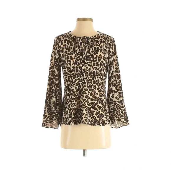 Chico's Size S  Lavish Cheetah Lace Up Flare Sleeve Top Blouse NEW!! - Picture 1 of 3